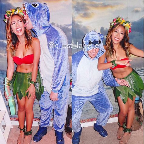 Disney Lilo and Stitch DIY Halloween Costume  - Couple  Costume @c_est_la_vue message on Instagram for any tips or questions! Disney Cosplay Ideas, Lilo And Stitch Costume, Stitch Halloween Costume, Cats Costume, Halloween Couple Costumes, Scary Couples Halloween Costumes, Stitch Costume, Costume Couple, Stitch Diy