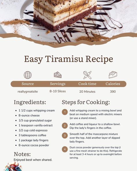 Lady Fingers Recipe, Make Tiramisu, Sweet Snacks Easy, How To Make Tiramisu, Easy Tiramisu, Easy Tiramisu Recipe, Mascarpone Cream, Italian Dessert, Tiramisu Cake