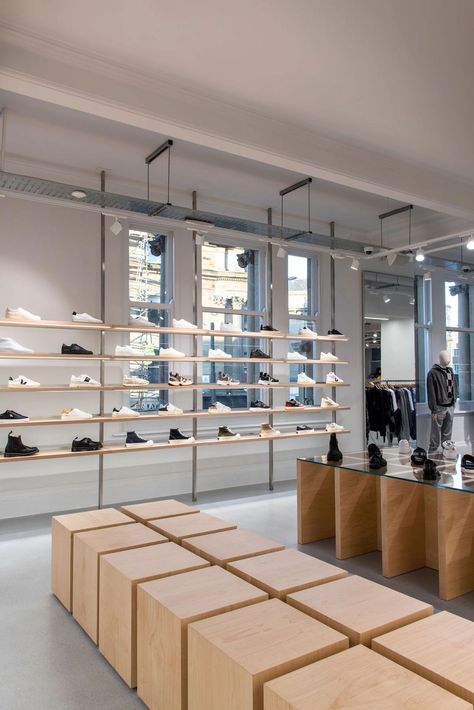 Retail Wall Design, Shoe Retail Store Design, Shoes Display Design, Shoes Store Interior, Sport Store Design, Shoe Shop Interior Design, Retail Store Design Layout, Small Retail Store Design, Department Store Design