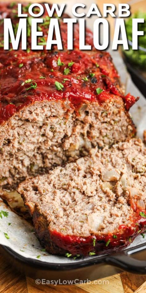 This Low Carb Meatloaf recipe is totally keto and super easy to make! This basic meatloaf recipe has a tasty sugar-free topping you'll love. #easylowcarb #lowcarbmeatloaf #lowcarbmeatloafrecipe #moistmeatloaf #basicmeatloaf entree #recipe #easy #keto #best #baked #oven Basic Meatloaf Recipe, Basic Meatloaf, Low Carb Meatloaf, Healthy Low Carb Dinners, Good Meatloaf Recipe, Low Carb Low Fat Recipes, Breakfast Low Carb, Best Meatloaf, No Carb Recipes