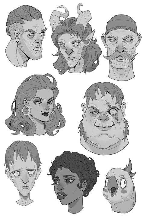 Drawing Base Head Looking Up, Cold Look Face, Face Shapes Illustration, Types Of Faces Drawing, Villian Drawings Character Design, Villain Expressions Drawing, Characatures Sketches, Face Shapes Character Design, Drawing Wrinkles Face