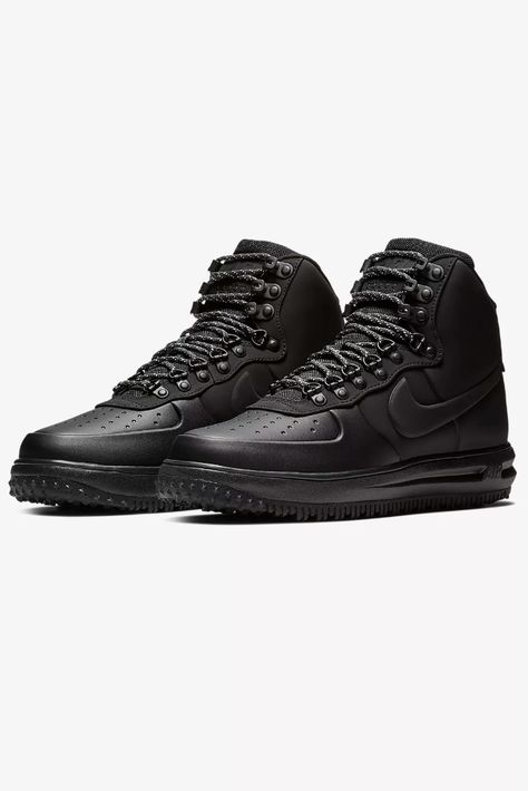 10 winter boots for men that won't drag down your winter look | Options you can dress up or down, and winterized sneakers for those who can't quit them at any time. Nike from Bricks and Bonds Lunar Force 1 '18 Winter Boots For Men, Nike Lunar Force, Nike Boots, Mens Winter Boots, Nike Lunar, Boots For Men, Winter Sneakers, Winter Looks, Winter Style