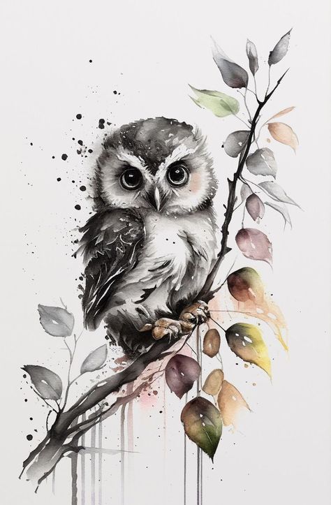 Snowy Owl Tattoo, Owl Tattoo Drawings, Cute Owl Tattoo, Owl Sketch, Animal Tattoo Ideas, Muster Tattoos, Owl Tattoo Design, Spirit Animal Art, Watercolor Feather