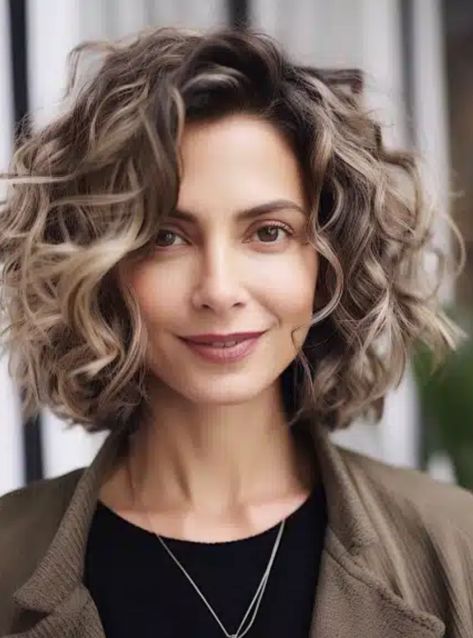 Mid Length Curly Bob Hairstyles, Curly Lob Haircut Naturally, Wavy Lob Hairstyles, Highlights Over 50, Layered Curly Bob, Naturally Wavy Bob, Fine Curly Hair Cuts, Curly Long Bob, Curly Lob Haircut