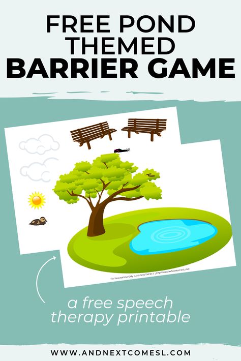 Pond In Backyard, Pond Landscaping Ideas, Wh Questions Speech Therapy, Preposition Activities, Barrier Games, Activity Games For Kids, Toddler Speech, Container Water Gardens, Speech Therapy Games