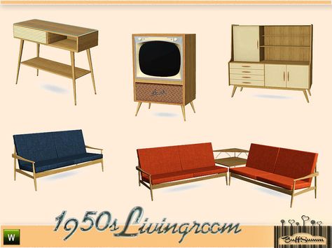 BuffSumm's 1950s Livingroom Pt. 3 Sims 4 50s, Sims 4 50s Cc, Sims 3 Living Room, 1950s Living Room, 50s Furniture, 50s Decor, 1950s Furniture, 60s Furniture, Sims 3 Cc Finds