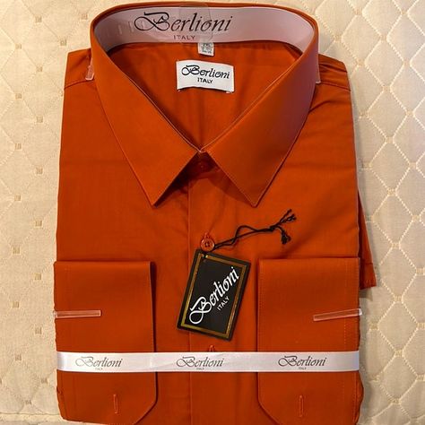 Men’s Dress Shirt, Berlioni, Rust Color Rust Color Dress, Button Up Dress, Mens Button Up, Color Dress, Rust Color, Mens Shirt Dress, Dress Shirts, Burnt Orange, Dress Shirt