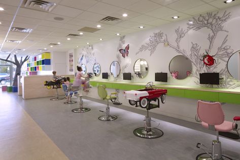 Beehives and Buzzcuts Hair Salon for Kids in New York by Andrea Mason Architect. Childrens Salon, Kids Hair Salon, Hair Salon Interior Design, Kids Salon, Hair Salon Design, Hair Salon Interior, Hair Salon Decor, Beauty Salon Decor, Salon Interior Design