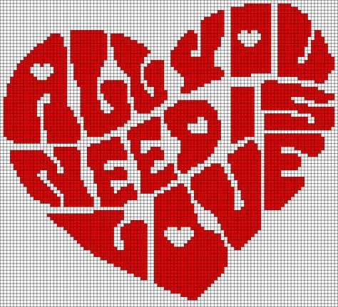 All You Need Is Love - Heart Perler Bead Pattern Cross Stitch Heart, A Cross, Cross Stitch Pattern, Stitch Pattern, Red And White, Cross Stitch, Crochet, Pattern, Red