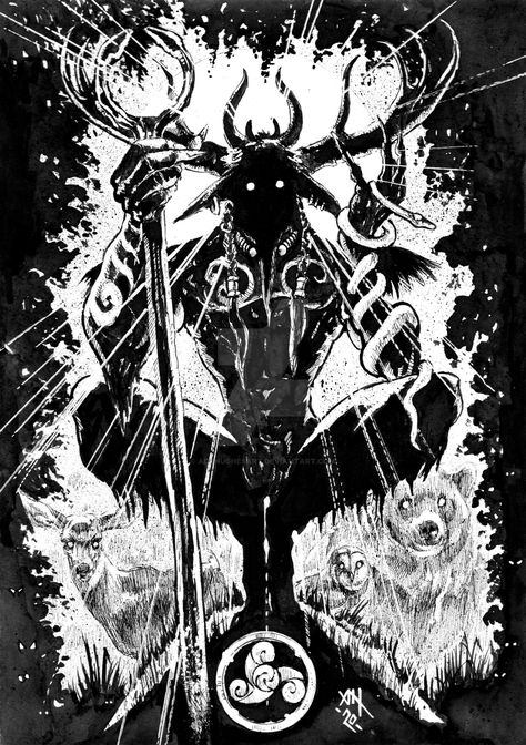 Inktober2020: Day 9 - Cernunnos, The Horned God by AdeHughesArt on DeviantArt God Of Animals, Druid Tattoo, The Horned God, Horned God, Pagan Spirituality, Celtic Gods, Cross Legged, Pagan Art, Occult Art