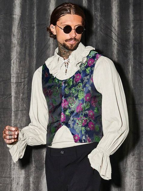 Whimsical Outfit Men, Floral Outfit Men, Renfaire Outfit Men, Tea Party Outfit Men, Campy Fashion, Medieval Clothing Men, Party Outfit Men, Fairytale Party, Floral Coat