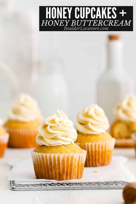 Honey Bun Cupcake Recipe, Honey Cupcakes With Honey Cream Cheese, Honey Frosting Recipe, Honey Vanilla Cupcakes, Honey Bun Cupcakes, Honey Cupcake Recipe, Honeybun Cupcakes, Doodles Birthday, Honey Buttercream Frosting