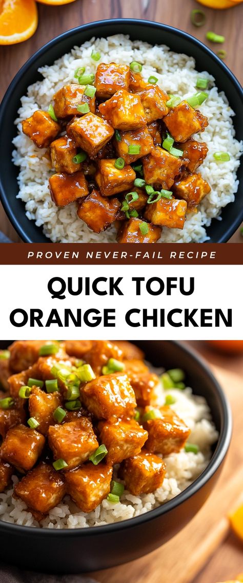 Image for Quick Tofu Orange Chicken Fried Rice And Orange Chicken, Tofu Meal Prep Lunches, Easy Asian Lunch Ideas, Airfryer Tofu Recipe, Tofu Orange Chicken, Chicken Tofu Recipe, Extra Firm Tofu Recipes, Tofu Dinners, Chinese Tofu Recipes