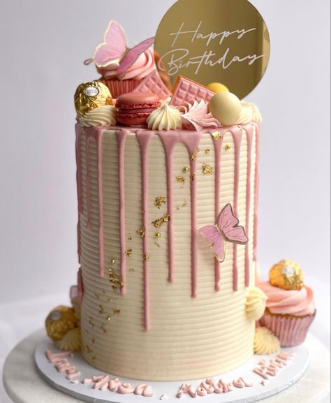 Tall Cake Decorating Ideas, Simple Tall Cake Design, Pink Tall Cake, Pink Cakes, Simple Cakes, Tall Cake, Cake Png, Baby First Birthday Cake, Tall Cakes