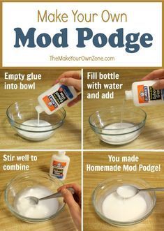 How To Make Your Own Modge Podge, How To Make Modge Podge Glue, Homemade Modge Podge Recipe, How To Make Mod Podge, White Glue Crafts, How To Make Ceramic Clay, Diy Modge Podge Recipe, Mod Podge Crafts Diy, Modge Podge Recipe