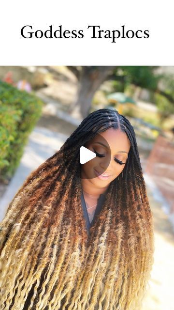 22K views · 4K likes | Austin Braider on Instagram: "These are my Goddess Traplocs (NEW & IMPROVED) 4 toned gradient ombré 🥰 formally known as my Ciara Locs. 🗣️NO MORE SHEDDING!!!   Extremely lightweight! Made with human and synthetic hair. Human curls. Tension free. Flexible. Water friendly. Minimum maintenance.   Still debating what to call this color but these will be added to the booking site this weekend!   #mermaidlocs #jahlocs #messylocs #softlocs #texturedlocs #distressedlocs #boholocs #bohemianlocs #bonetlocs #lisabonetlocs #islandlocs #goddesslocs #gypsylocs #bohotwist #bohemiantwist #twostrandtwist #locstyles #locstyling #austinbraids #austinbraider #austinbraiders #austinlocs #austinhairstylists #bohoknotless #bohemianknotless #bohobraids #bohemianbraids #humanhairlocs #locs Ciara Locs, Ombre Locs Black Women, Boho Goddess Locs, Bohemian Locs, Brown To Blonde Ombre, Boho Locs, Bohemian Braids, Boho Twists, Two Strand Twist