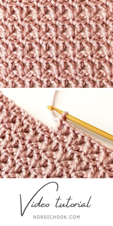 The simple V lines stitch - Nordic Hook - Free crochet stitch tutorial Aesthetic Granny Square, Beautiful Crochet Stitches, V Stitch Crochet, 100 Crochet Stitches, Crochet Stitch Tutorial, Crochet Shawl Free, V Lines, Baby Booties Knitting Pattern, Granny Square Crochet Patterns Free