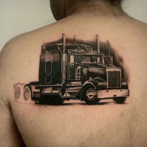 Truck Tattoo Design, Trucker Tattoo, Truck Tattoo, Trucker Quotes, Custom Big Rig, Bike Tattoos, Remembrance Tattoos, Money Tattoo, Tattoo Back