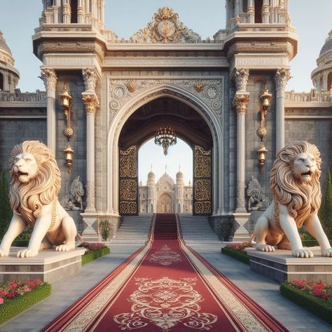 Fantasy Castle Hallway, Fantasy Castle Entrance Hall, Palace Entrance, Palace Entrance Gate, Royal Entrance, Palace Hallway Aesthetic, Chinese Palace Interior Fantasy Art, Castle House Design, Classic Facade