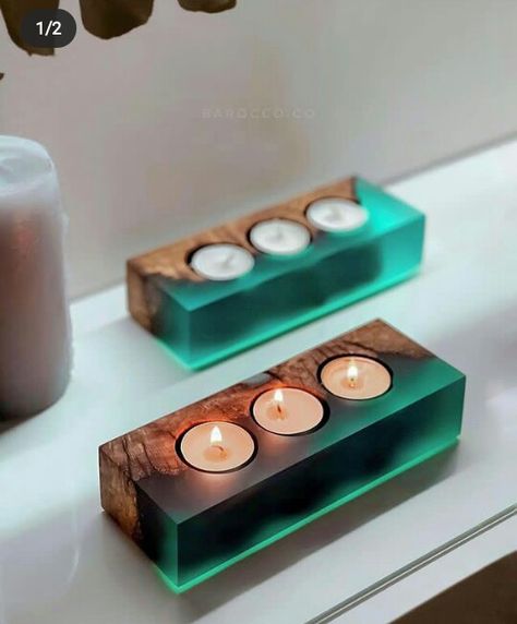 Diy Projects Wood, Wood Working Ideas, Seni Resin, Contemporary Candles, Pins Ideas, Resin And Wood Diy, Wood Resin Table, Diy Resin Projects, Dekor Diy