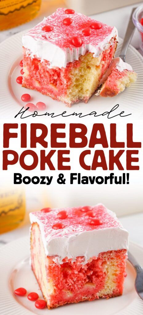 No Bake Fireball Cheesecake, Fireball Poke Cake, Fireball Recipes Desserts, Fireball Dessert Recipes, Punch Bowl Cake Recipe Easy, Fireball Desserts, Fireball Cheesecake Recipe, Nutella Poke Cake, Few Ingredients Desserts