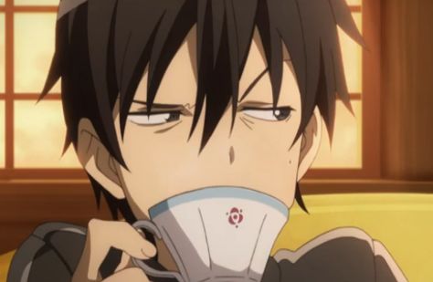 Kirito drinking some tea and looking judgmental. Anime, Black, Art