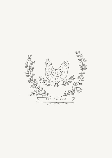 Chicken Design Illustration, Ryn Frank Illustrations, Chicken Drawing Illustration, Chicken Doodle Drawing, Chicken Illustration Design, Farm Illustration, Ryn Frank, Chicken Tattoo, Chicken Drawing