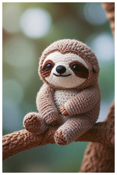 Amigurumi Sloth Free Pattern Crocheted Sloth Free Pattern, Sloth Pattern Crochet, No Stuffing Amigurumi, Amigurumi Crochet Tutorial, Crochet Sloth Planter Pattern Free, Sloth Amigurumi Pattern Free, Amigurumi Toys Free Pattern, Amigurumi Woodland Animals, Crochet Sloth Pattern Free