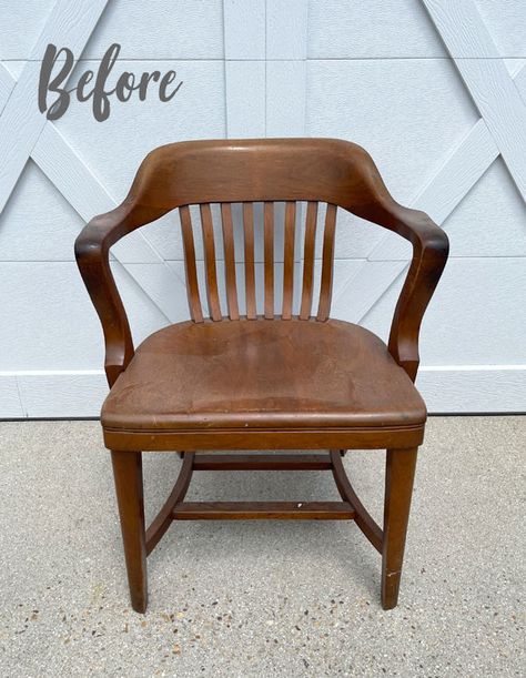 Bankers Chair Makeover, Vintage Chairs Makeover, Fabric Basket Liners, Silkscreen Stencils, Bar Stool Makeover, Refurbished Chairs, Furniture Refurbishing, Shelf Makeover, Bankers Chair