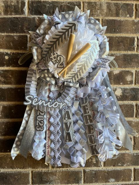 Baseball Hoco Garter, White And Gold Garter Homecoming, Hoco Garters Baseball, Baseball Mums Homecoming, Homecoming Garters For Guys Baseball, Baseball Garter Homecoming, Senior Garter Homecoming Boys, Garter Ideas Homecoming, Senior Garter Homecoming