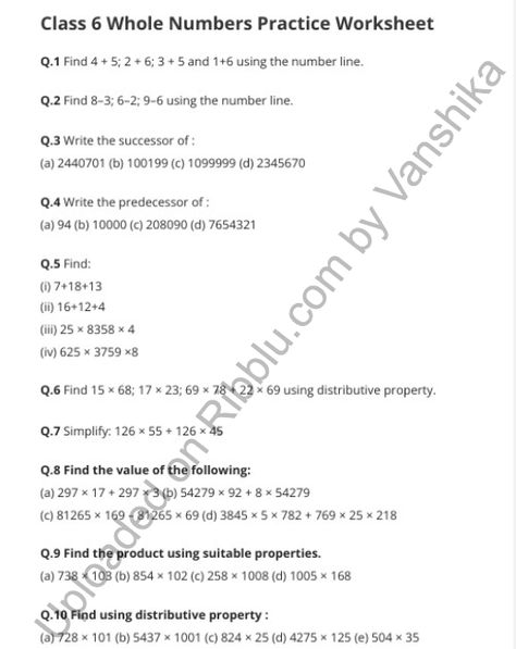 Math Integers, Class 6 Maths, Grade 6 Math, Numbers Worksheets, Maths Worksheets, Distributive Property, Mathematics Worksheets, Natural Number, Whole Numbers