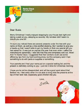 This printable letter from Santa Claus lets a child know that one of his or her gifts will be late. Free to download and print Printable Letter From Santa, Free Printable Santa Letters, Christmas Letter From Santa, Switch Witch, Too Much Noise, Letters From Santa, Gift Letter, Santa Letter Printable, Letter From Santa