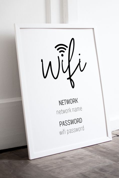 Create a cozy and welcoming atmosphere for your Airbnb guests with this charming WiFi sign. Designed with a minimalist farmhouse aesthetic, this printable sign includes customizable password fields and adds a stylish touch to any guest room decor. Make your guests feel at home with this functional and beautiful decor piece. Airbnb Room Ideas Guest Bedrooms, Farm Airbnb, Airbnb Room, Farmhouse Printable, Minimalist Farmhouse, Wifi Sign, Farmhouse Aesthetic, Guest Room Decor, Wifi Password