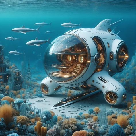 Future Explored | luxury submarines #submarine #submersible | Instagram Sci Fi Submarine, Submarine Aesthetic, Future Submarine, Mini Subs, Flying Submarine, Submarine Design, Exploration Vehicle, Futuristic Transportation, Nautilus Submarine