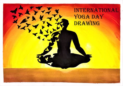 Drawing on International Yoga Day. A man sitting in meditation pose and developing his inner peace drawing using poster colours. Yoga Day Posters Drawing, Yoga Poster Drawing, International Yoga Day Poster, Importance Of Yoga, Paris Art Painting, Poster Drawing Ideas, Peace Sign Wall Art, Peace Drawing, World Yoga Day