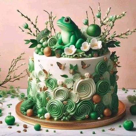 I Love Frog | Frog Birthday Cake.🐸🐸 | Facebook Frog Birthday Cake, Frog Birthday Party, Frog Birthday, Frog Cake, Frog Frog, 18th Birthday Cake, Whimsical Paintings, Cute Birthday Cakes, Cake Frosting