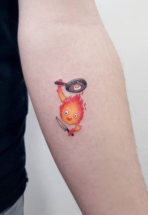 Tatuaje Studio Ghibli, Small Colorful Tattoos, Studio Ghibli Tattoo, Tato Minimal, Ghibli Tattoo, Aries Tattoo, Inspiration Tattoos, Cartoon Tattoos, Aesthetic Tattoo