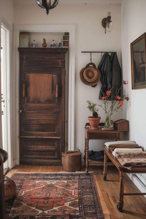 Entryway Narrow Hallways, Woodsy House, Small Mudroom Ideas Entryway, Woodsy Aesthetic, Mudroom Ideas Entryway, Entryway Narrow, Small Mudroom, Small Mudroom Ideas, Narrow Hallways