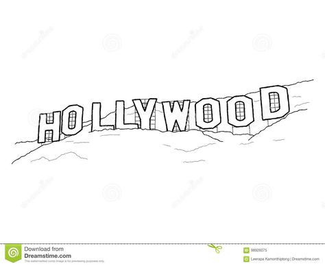 Hollywood Sign Hollywood Sign Illustration, Hollywood Tattoo Design, Hollywood Doodles, Hollywood Sign Drawing, Hollywood Sign Painting, Hollywood Tattoo Ideas, Hollywood Sign Tattoo, Hollywood Typography, Hollywood Silhouette