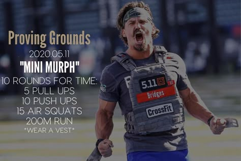 Proving Grounds Training’s Instagram profile post: “2020.05.11 Monday “MINI MURPH” 10 Rounds for Time: 5 Pull Ups 10 Push Ups 15 Air Squats 200M Run *Wear a Vest* • Memorial Day is just two…” Mini Murph Workout, Murph Prep Workouts, Murph Workout, Cardio Workout Video, Hero Workouts, Wods Crossfit, Crossfit Workouts Wod, Emom Workout, Crossfit Workouts At Home