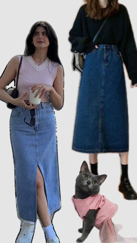 Diy Clothes Hacks, Short Denim Skirt, Denim Skirt Women, Short Denim, Skirt For Women, Mid Length Skirts, Clothing Hacks, Denim Fabric, Timeless Pieces