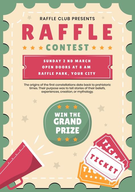 Hand-drawn Raffle Contest Poster Raffle Flyer Template, Raffle Poster Design, Christmas Raffle Poster, Raffle Poster Ideas, Raffle Flyer Ideas, Raffle Drawing Ideas, Contest Poster Design, Fundraising Flyer Design, Raffle Promo