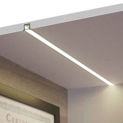 Profilo led per cartongesso da incasso FLAT + Kit montaggio – Vendita Illuminazione Home Lighting Design, Strip Led, Rich Home, Led Light Fixtures, Cool Lamps, Lighting Design Interior, Coffered Ceiling, False Ceiling, Backyard Decor