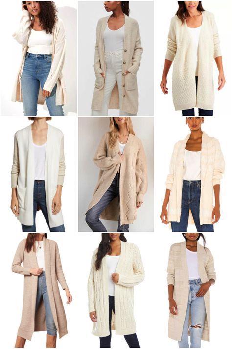 Ivory Cardigan Outfit Fall, Outfits With Cream Cardigan, Cream Long Cardigan Outfit, Cream Cardigan Outfit Winter, Cream Cardigan Outfit Fall, Ivory Cardigan Outfit, Cream Cardigan Outfit, Duster Outfit, Winter Cardigan Outfit