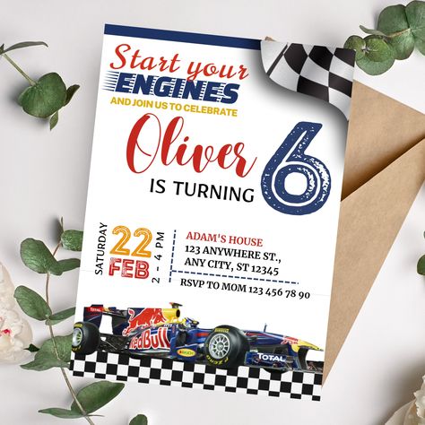 Red Bull Racing Birthday Party, Hotwheels Birthday Party Invitation, Fast And Furious Birthday, Hotwheels Birthday Party, Cars Birthday Invitations, Car Party, Race Party, Race Car Party, Race Car Birthday