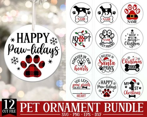 Cricut Dog Christmas Ornament, Doggie Christmas Ornaments, Pet Christmas Ornaments Cricut, Dog Christmas Ornaments Homemade, Dog And Cat Ornaments Diy, Diy Pet Ornaments Xmas, Cricut Pet Ornaments, Dog Ornaments Cricut, Pet Christmas Decorations