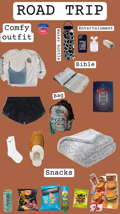 #roadtrips#draftshuffle Roadtrip Outfit Summer, Outfits For Road Trips, Summer Road Trip Outfit, Comfy Road Trip Outfit, Road Trip Outfit Summer, Hair Ideas For School, Trip Outfit Summer, Road Trip Bag, Girls Roadtrip