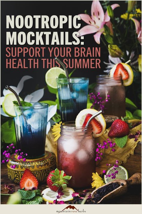 Adaptogens Mocktails, Herbal Tea Mocktail, Wellness Mocktail Recipe, Medicinal Mocktails, Adaptogen Mocktail Recipe, Herb Infused Mocktails, Herbal Drinks Recipes, Herbal Mocktail Recipes, Botanical Mocktails