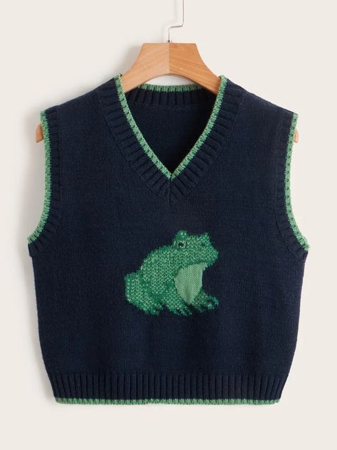 Frog Sweater, Pattern Sweater Vest, Frog Pattern, Pattern Sweater, Character Outfits, Crochet Fashion, Playing Dress Up, Fashion Sense, Sweater Vest