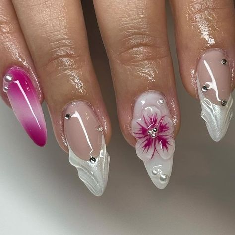 3d Flower Nails, Summery Nails, Girly Acrylic Nails, Casual Nails, Blush Nails, Birthday Nails, Fire Nails, Funky Nails, Pretty Acrylic Nails